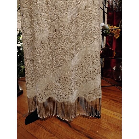 Rampage Gold Lace & Fringe Maxi Slip Dress Size 5 - Picture 5 of 10